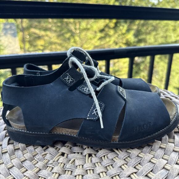 Naot Fisherman Style Black Leather Sandals Women's 39 or US 8 Comfort - Picture 1 of 16